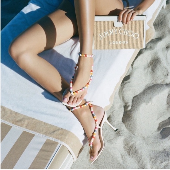 Jimmy Choo Amiral Beaded Raffia Heels - Picture 2 of 13